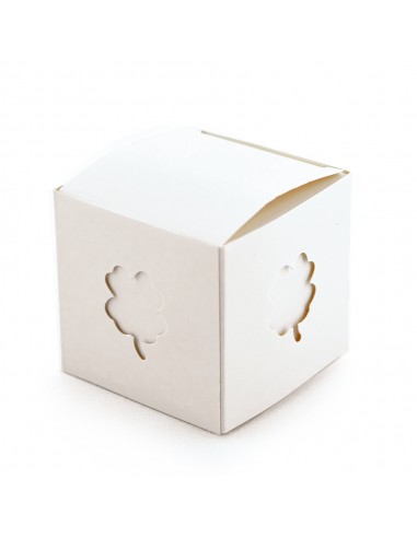 Scatola Pieghevole In Cartoncino Decoro Pelle Bianca 14x14xh.8 Cm 10