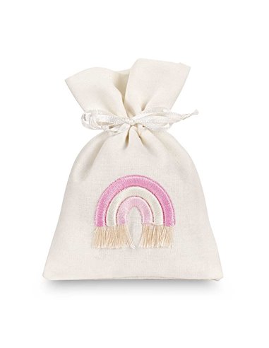 Usmilegift Sacchetto Regalo Per Neonata - Rosa Con Arcobaleno, 33x26x12 Cm, Con Carta Velina E Biglietto - copertina