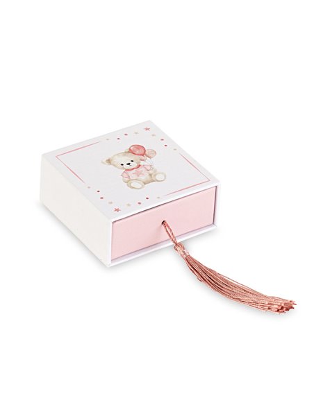 Scatolina Portaconfetti Con Inserti Orsetto Rosa 7X7 H 3 Cm (6 PZ)