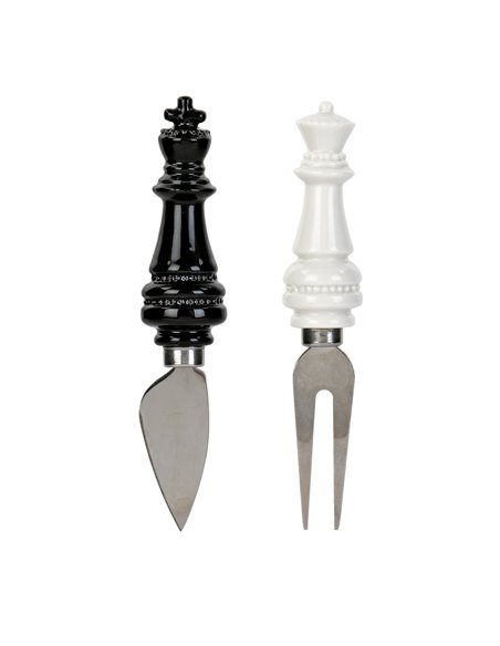 Set Da Formaggio Coltello + Forchetta Scacchi Con Scatola H 16 Cm